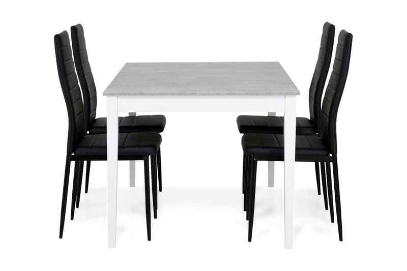 Romeo Spisegruppe 140 cm Betong med 4 Ted Stoler - Hvit/Sort PU - Møbler - Bord - Spisegrupper