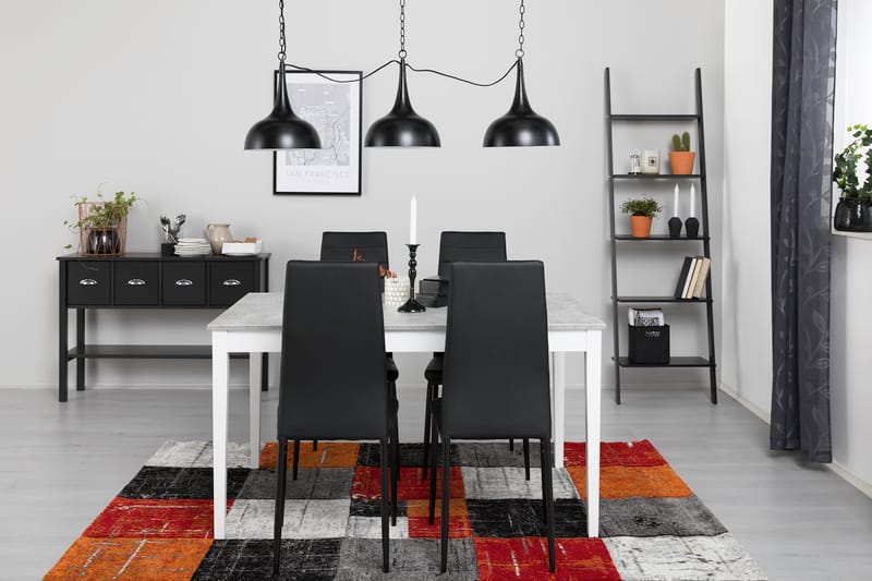 Romeo Spisegruppe 140 cm Betong med 4 Ted Stoler - Hvit/Sort PU - Møbler - Bord - Spisegrupper