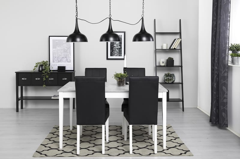 Romeo Spisegruppe 140 cm med 4 Viktor Stoler - Betong/Hvit/Svart - Møbler - Bord - Spisegrupper
