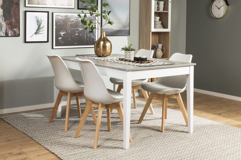 Romeo Spisegruppe Med 4 Stil Stoler - Betong/Hvit - Møbler - Bord - Spisegrupper