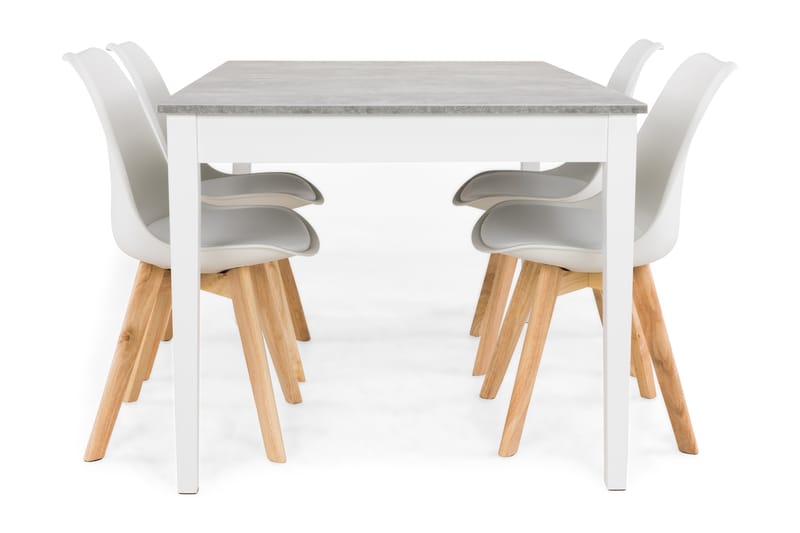 Romeo Spisegruppe Med 4 Stil Stoler - Betong/Hvit - Møbler - Bord - Spisegrupper