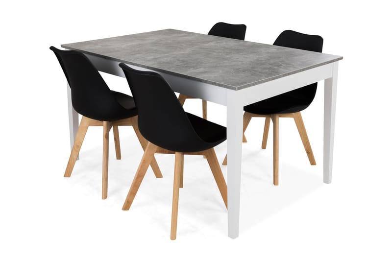Romeo Spisegruppe Med 4 Stil Stoler - Betong/Hvit/Svart - Møbler - Bord - Spisegrupper