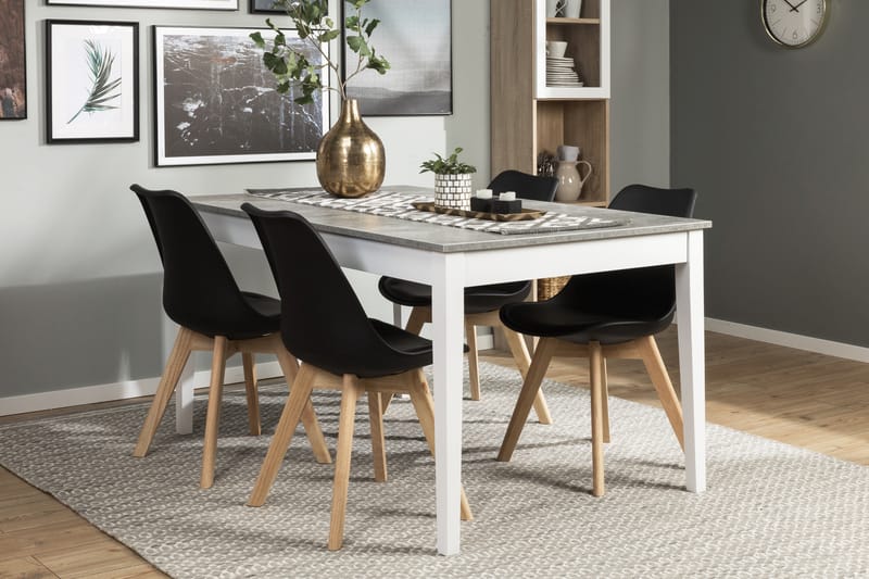 Romeo Spisegruppe Med 4 Stil Stoler - Betong/Hvit/Svart - Møbler - Bord - Spisegrupper