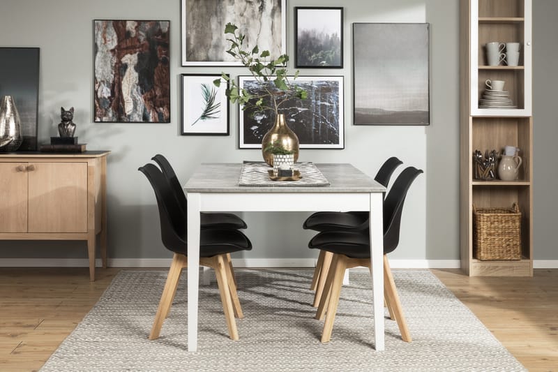 Romeo Spisegruppe Med 4 Stil Stoler - Betong/Hvit/Svart - Møbler - Bord - Spisegrupper