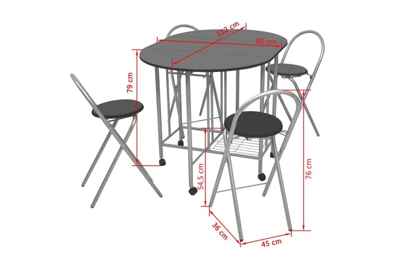 Sammenleggbart spisesett MDF svart - Svart/Sølv - Spisegrupper