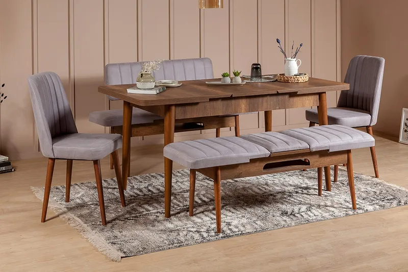 Shundrea Spisegruppe 5 deler 75 cm - Valnøtt - Møbler - Bord - Spisegrupper