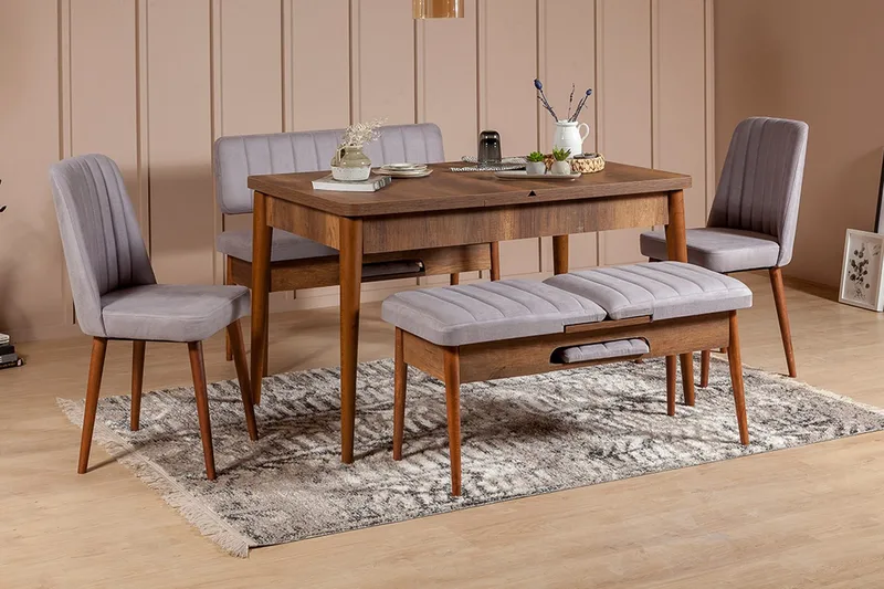 Shundrea Spisegruppe 5 deler 75 cm - Valnøtt - Møbler - Bord - Spisegrupper