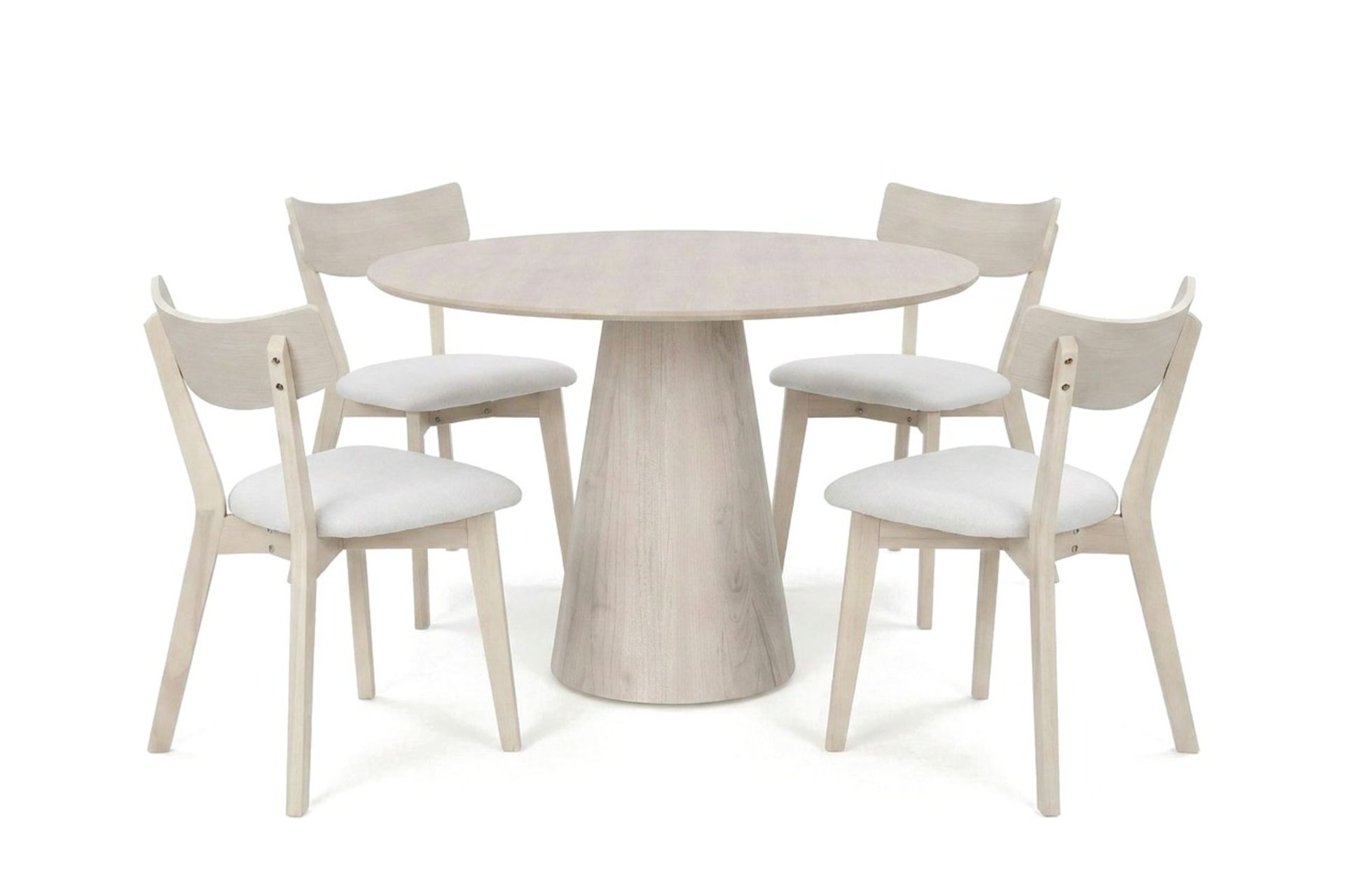 Siena spisegruppe 110 cm rund hvitlasert med 4 Amelia spisestoler med pute - Hvitlasert/Beige