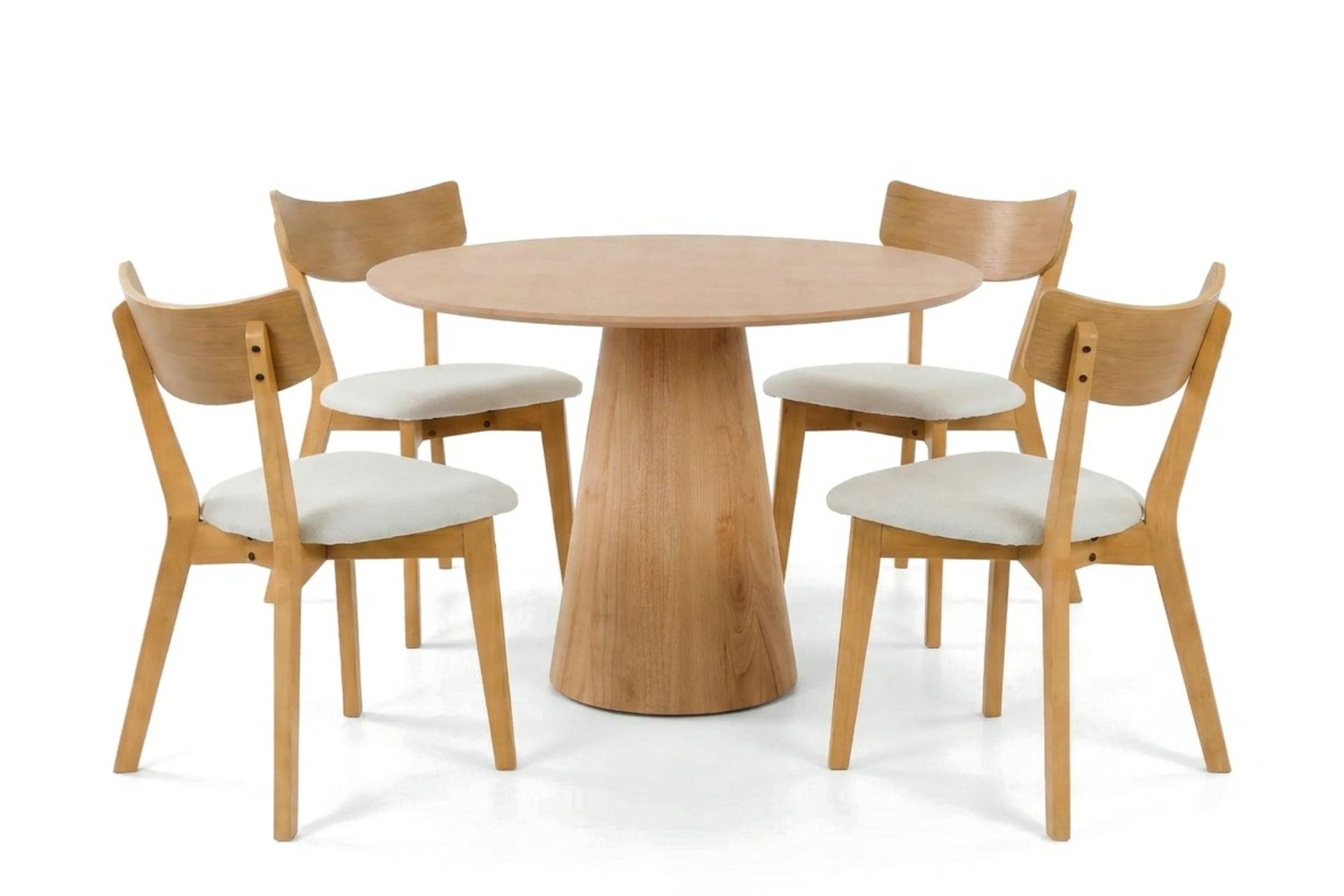 Siena spisegruppe 110 cm rund i eik med 4 Amelia spisestoler med pute - Eik/Beige