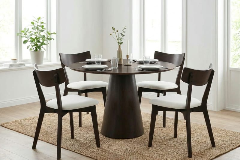 Siena spisegruppe 110 cm rund i røkt eik med 4 Amelia spisestoler med pute - Røkt eik/Beige - Møbler - Bord - Spisegrupper