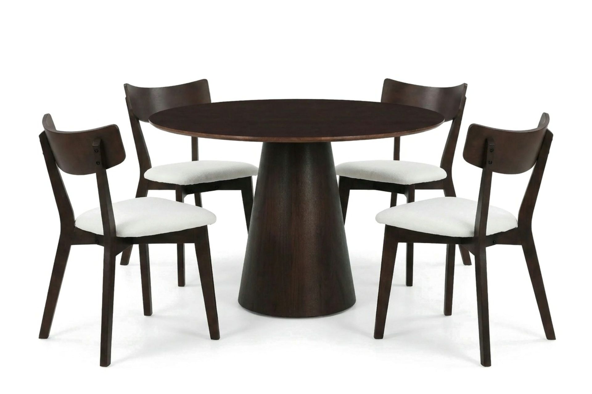 Siena spisegruppe 110 cm rund i røkt eik med 4 Amelia spisestoler med pute - Røkt eik/Beige