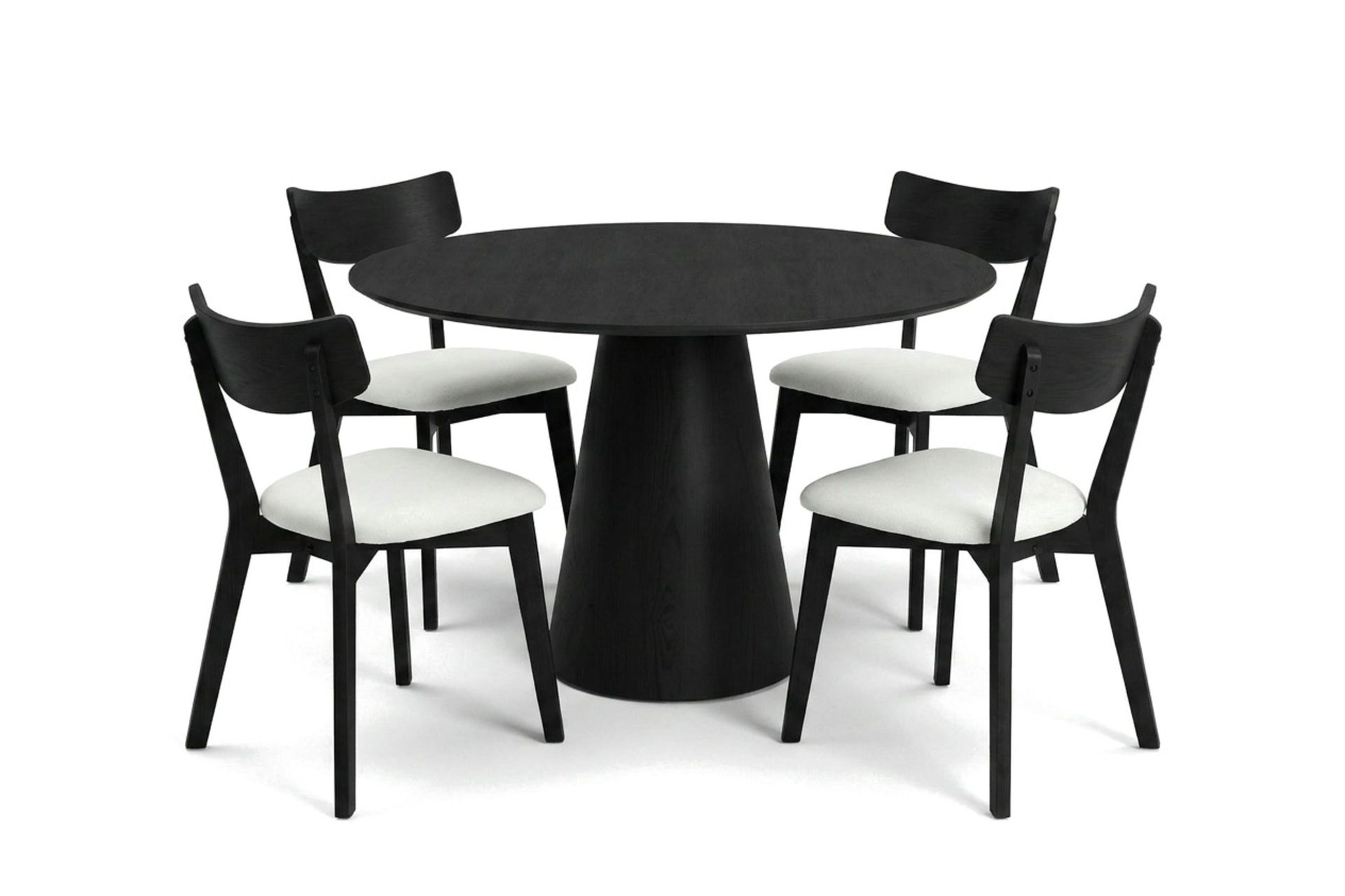 Siena spisegruppe 110 cm rund i svart med 4 Amelia spisestoler med pute - Svart/Beige