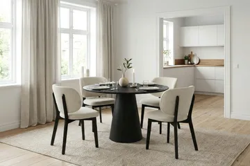 Siena spisegruppe 110 cm rund i svart med 4 Eira spisestoler - Svart - Møbler - Bord - Spisegrupper