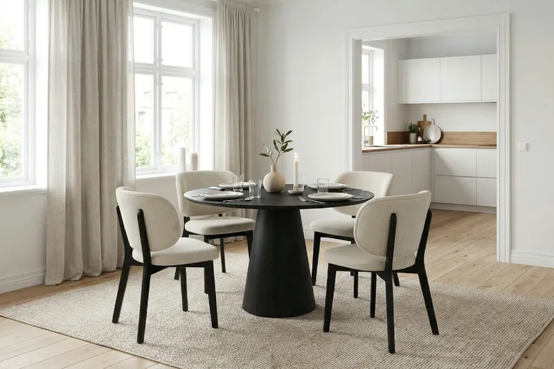 Siena spisegruppe 110 cm rund i svart med 4 Eira spisestoler - Svart - Møbler - Bord - Spisegrupper