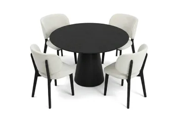 Siena spisegruppe 110 cm rund i svart med 4 Eira spisestoler - Svart - Møbler - Bord - Spisegrupper