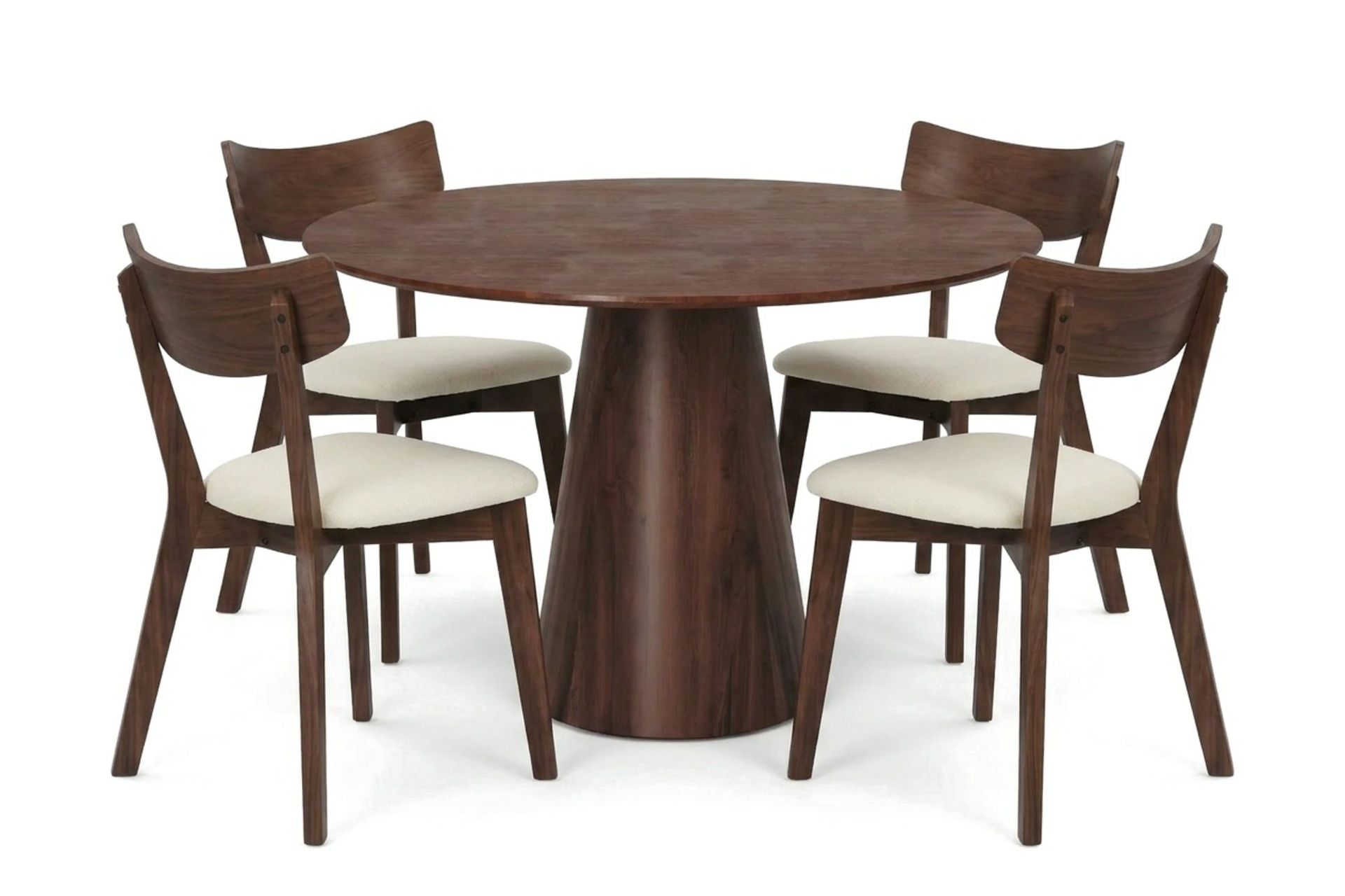 Siena spisegruppe 110 cm rund i valnøtt med 4 Amelia spisestoler med pute - Valnøtt/Beige