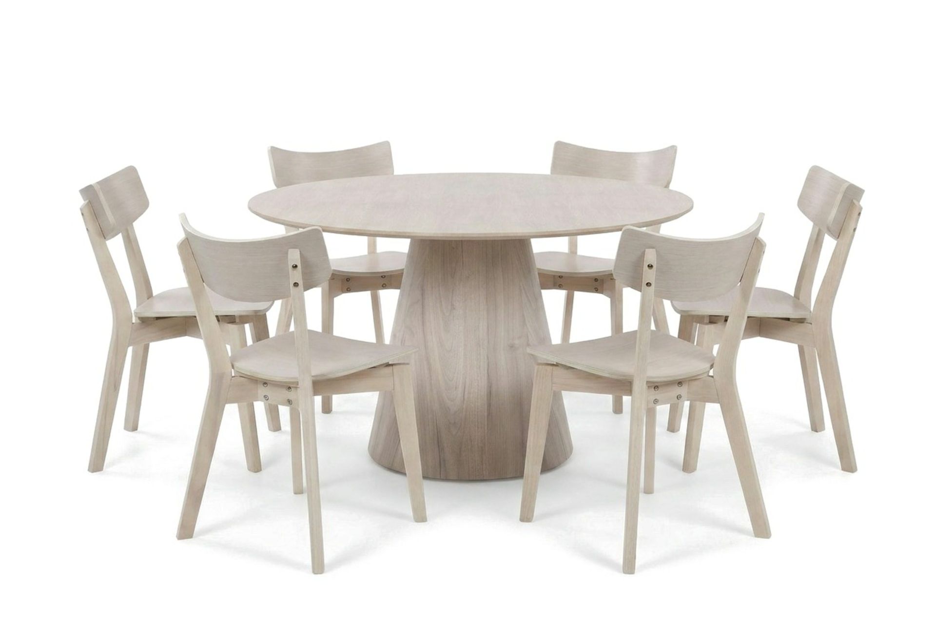 Siena Spisegruppe 130 cm rund hvitlasert med 6 Amelia spisestoler - Hvitlasert