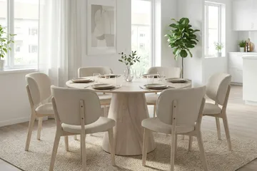 Siena Spisegruppe 130 cm rund hvitlasert med 6 Eira spisestoler - Hvitlasert - Møbler - Bord - Spisegrupper