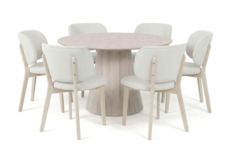 Siena Spisegruppe 130 cm rund hvitlasert med 6 Eira spisestoler - Hvitlasert - Møbler - Bord - Spisegrupper