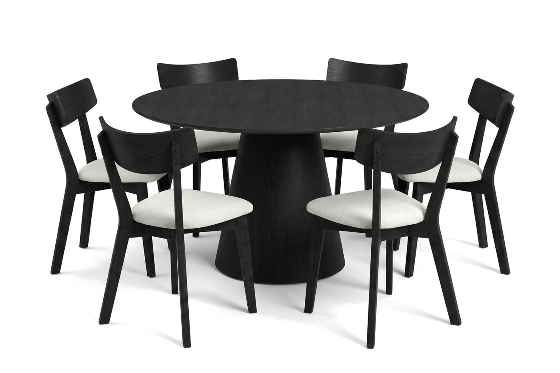 Siena spisegruppe 130 cm rund i svart med 6 Amelia spisestoler med pute - Svart/Beige