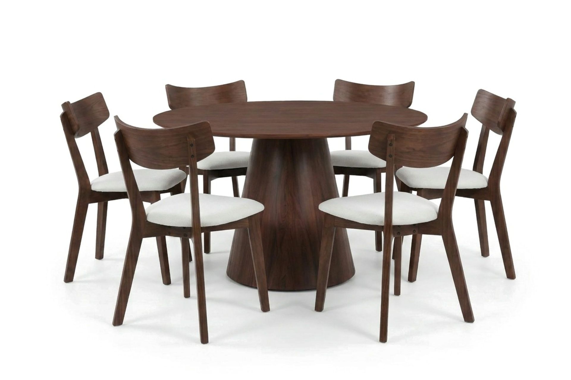 Siena spisegruppe 130 cm rund i valnøtt med 6 Amelia spisestoler med pute - Valnøtt/Beige