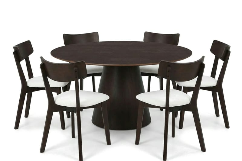 Siena spisegruppe 150 cm rund i røkt eik med 6 Amelia spisestoler med pute - Røkt eik/Beige - Møbler - Bord - Spisegrupper