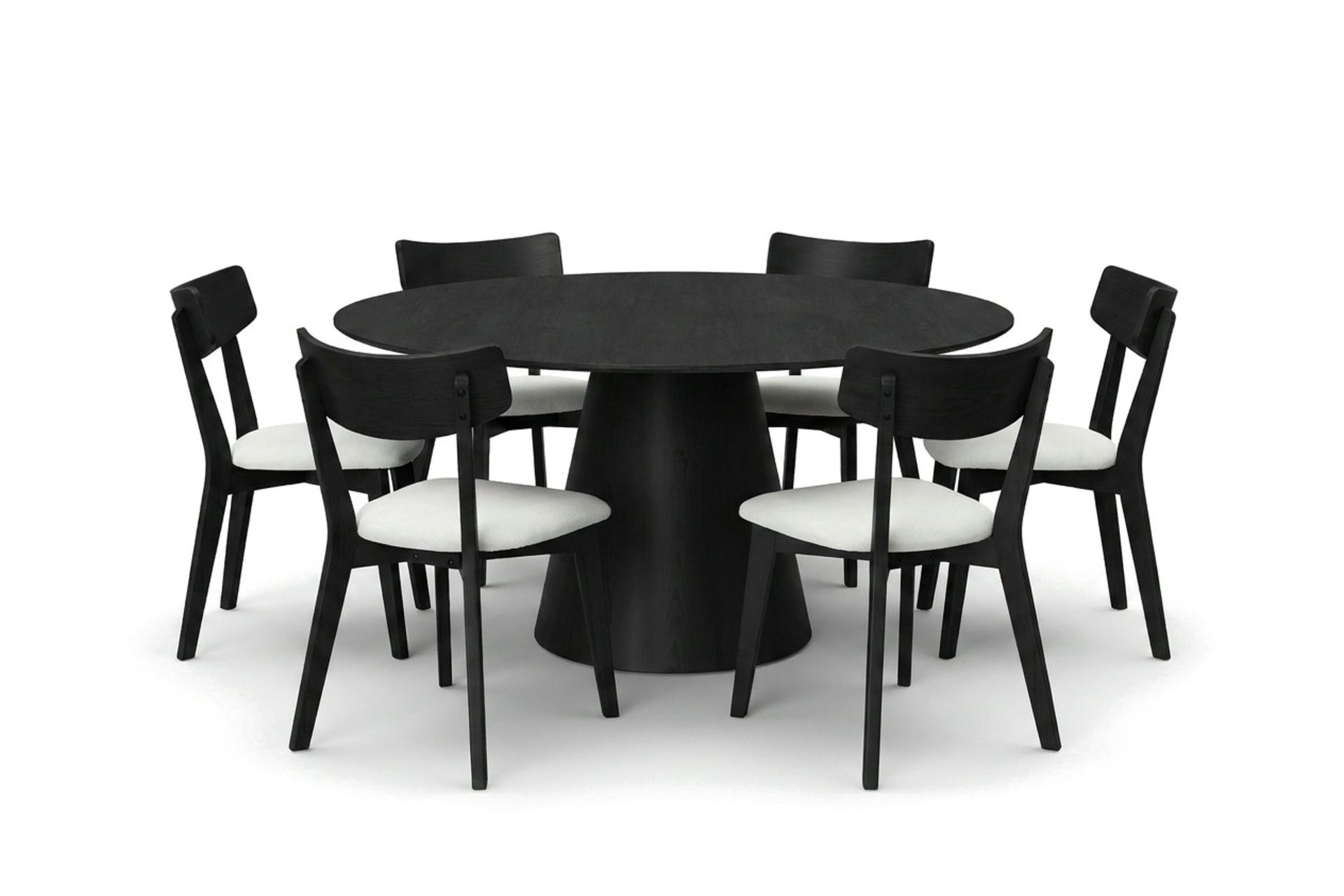 Siena spisegruppe 150 cm rund i svart med 6 Amelia spisestoler med pute - Svart/Beige