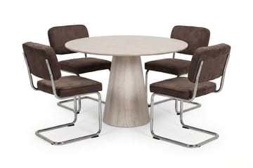 Siena spisegruppe rund 110 cm hvitlasert med 4 Milva spisestoler