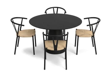 Siena spisegruppe rund 110 cm svart med 4 Elysia spisestoler - Svart - Møbler - Bord - Spisegrupper
