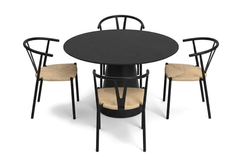 Siena spisegruppe rund 110 cm svart med 4 Elysia spisestoler - Svart - Møbler - Bord - Spisegrupper