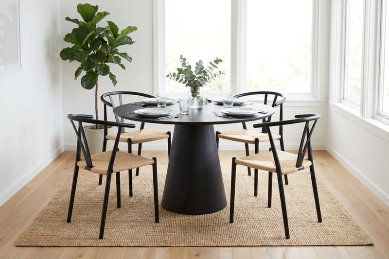 Siena spisegruppe rund 110 cm svart med 4 Elysia spisestoler - Svart - Møbler - Bord - Spisegrupper