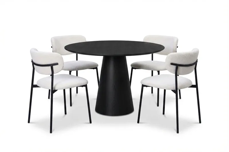 Siena spisegruppe rund 110 cm svart med 4 Lucy spisestoler, Svart