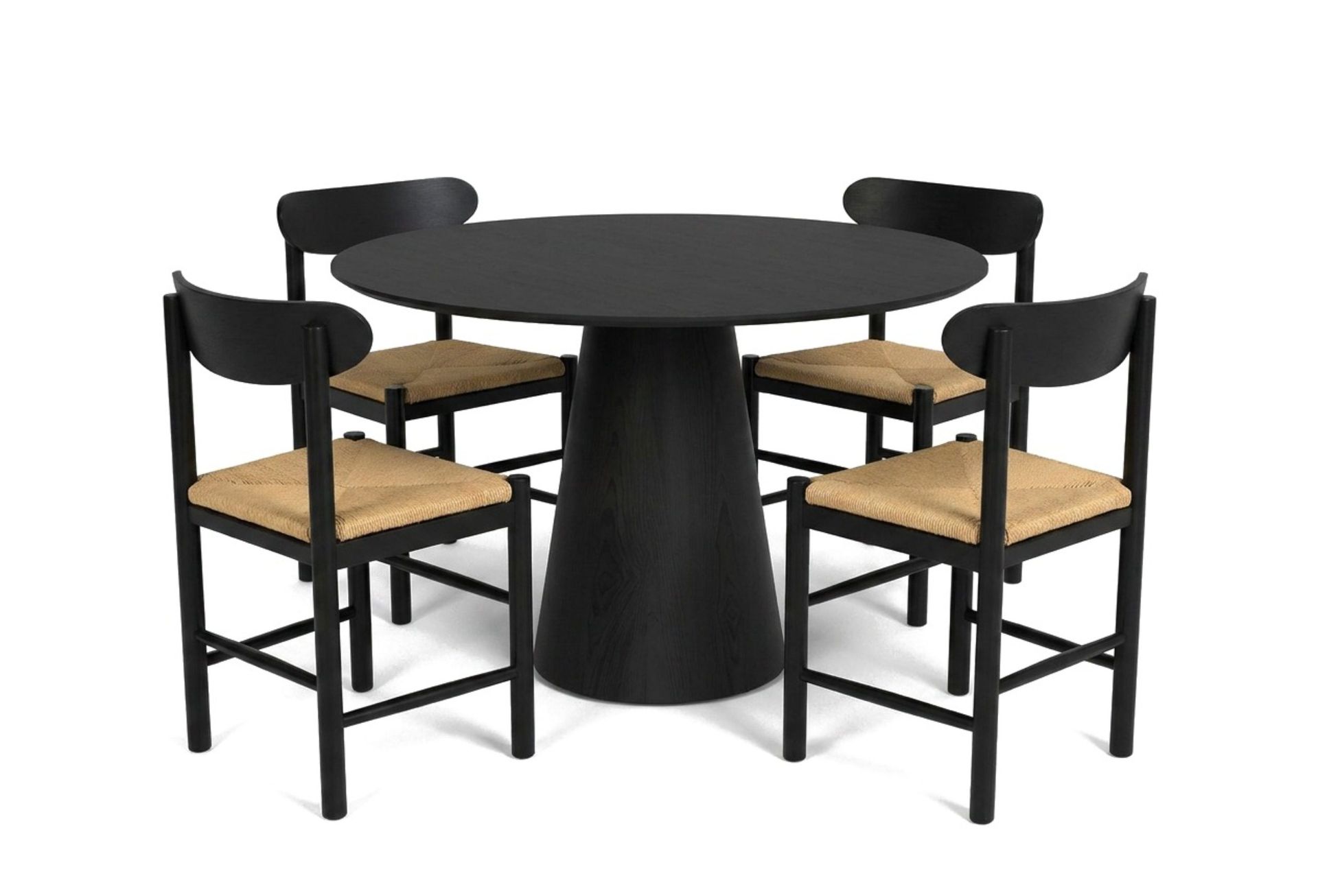 Siena spisegruppe rund 110 cm svart med 4 Malte spisestoler -