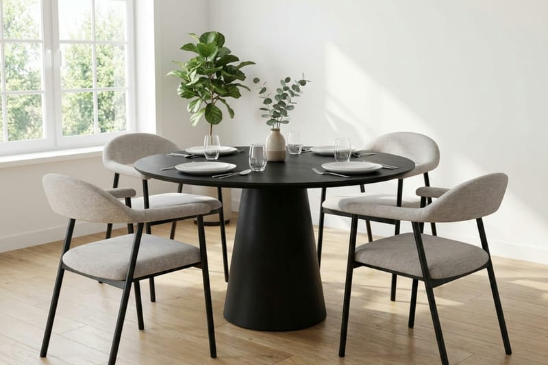 Siena spisegruppe rund 110 cm svart med 4 Ronja spisestoler - Beige/svart - Møbler - Bord - Spisegrupper
