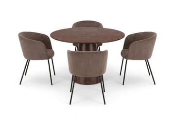 Siena spisegruppe rund 110 cm valnøtt med 4 Berit spisestoler - Valnøtt - Møbler - Bord - Spisegrupper