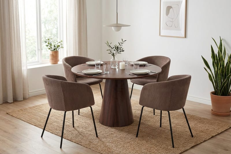 Siena spisegruppe rund 110 cm valnøtt med 4 Berit spisestoler - Valnøtt - Møbler - Bord - Spisegrupper