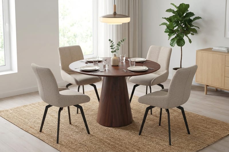Siena spisegruppe rund 110 cm valnøtt med 4 Mora spisestoler - Valnøtt - Møbler - Bord - Spisegrupper
