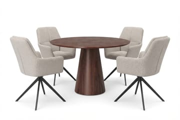 Siena spisegruppe rund 110 cm valnøtt med 4 Torsby spisestoler - Valnøtt - Møbler - Bord - Spisegrupper
