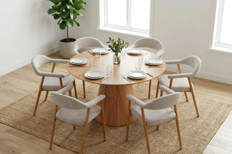 Siena spisegruppe rund 130 cm eik med 4 Ronja spisestoler - Sand/eik - Møbler - Bord - Spisegrupper