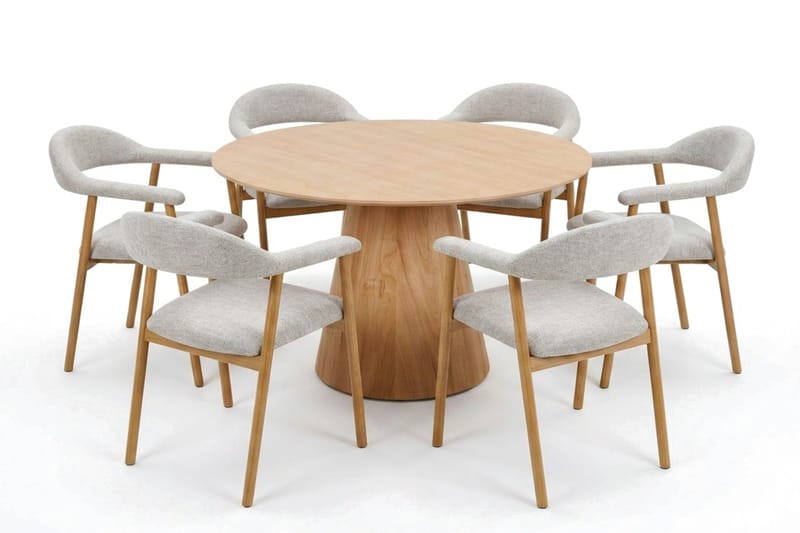 Siena spisegruppe rund 130 cm eik med 4 Ronja spisestoler - Sand/eik - Møbler - Bord - Spisegrupper