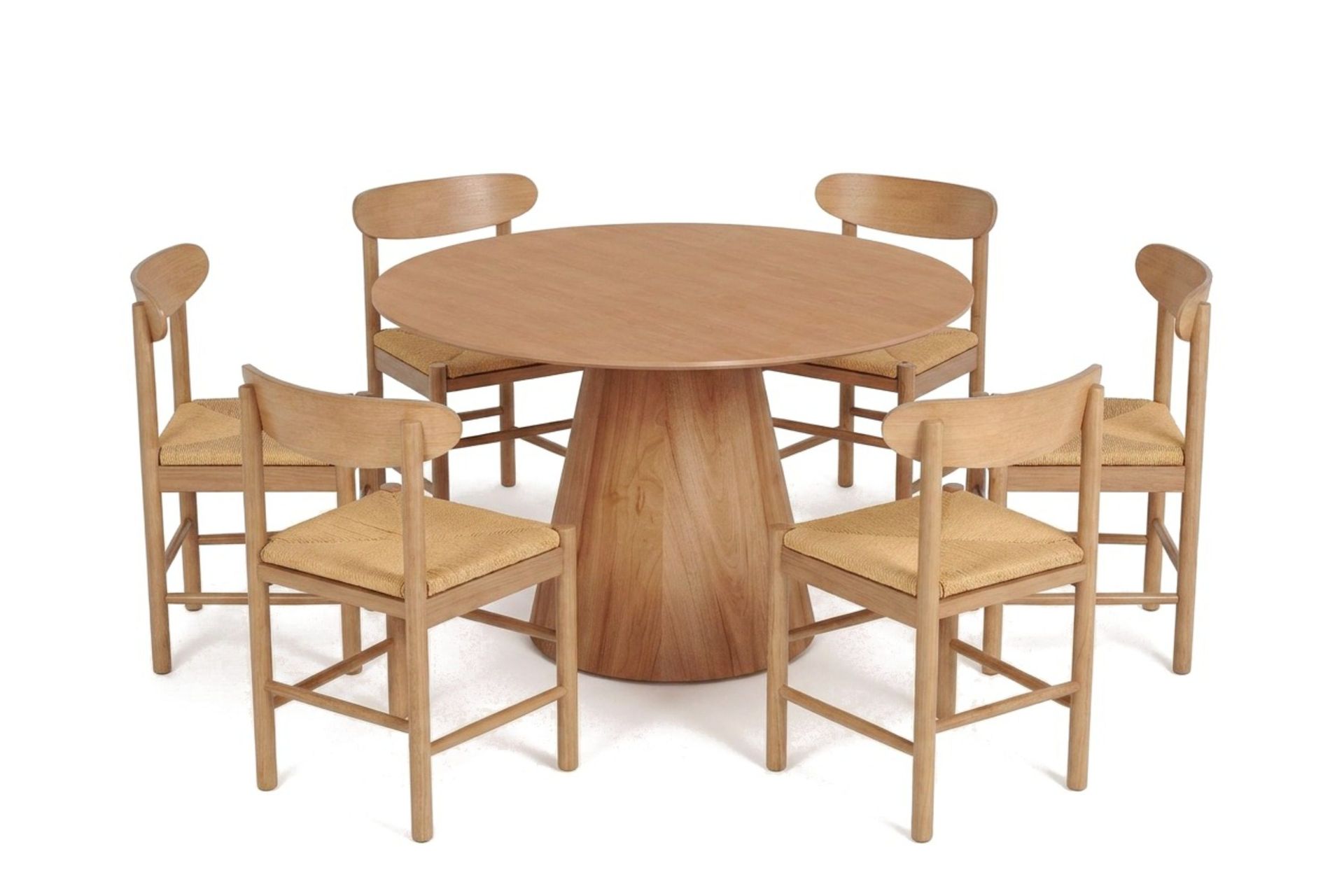 Siena spisegruppe rund 130 cm eik med 6 Malte spisestoler -