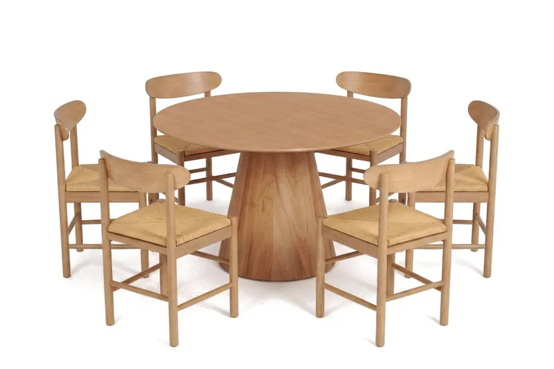 Siena spisegruppe rund 130 cm eik med 6 Malte spisestoler, undefined