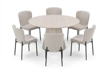 Siena spisegruppe rund 130 cm hvitlasert med 6 Elsie spisestoler