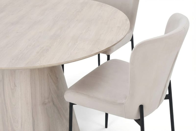 Siena spisegruppe rund 130 cm hvitlasert med 6 Elsie spisestoler - Hvitlasert/beige - Møbler - Bord - Spisegrupper