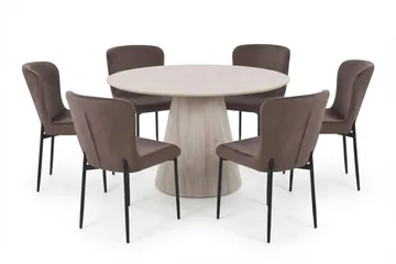 Siena spisegruppe rund 130 cm hvitlasert med 6 Elsie spisestoler