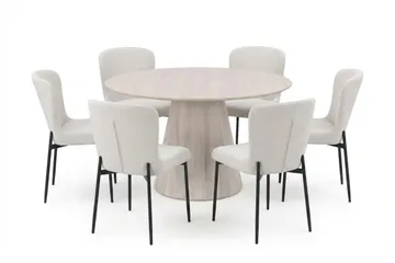 Siena spisegruppe rund 130 cm hvitlasert med 6 Elsie spisestoler