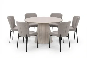 Siena spisegruppe rund 130 cm hvitlasert med 6 Elsie spisestoler