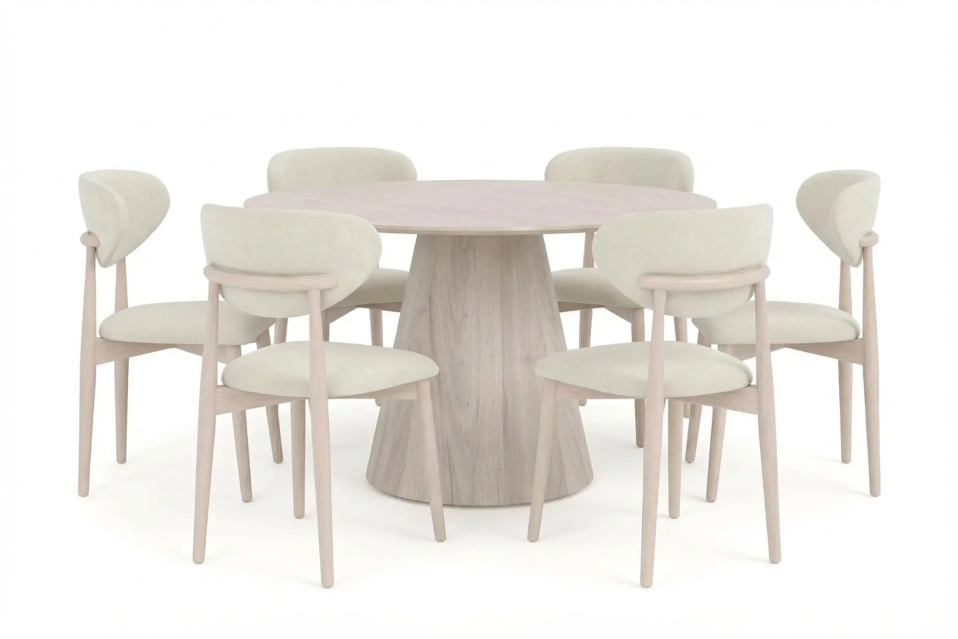 Siena spisegruppe rund 130 cm hvitlasert med 6 Molly spisestoler - Hvitlasert