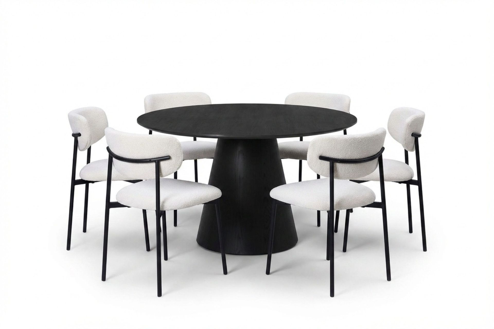 Siena spisegruppe rund 130 cm svart med 6 Lucy spisestoler - Svart