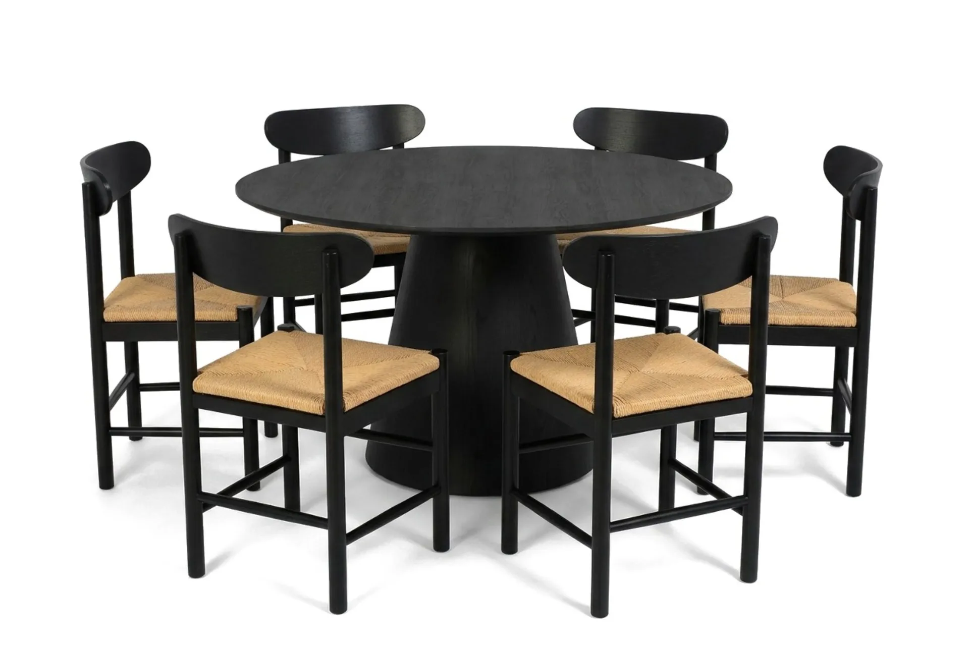 Siena spisegruppe rund 130 cm svart med 6 Malte spisestoler -